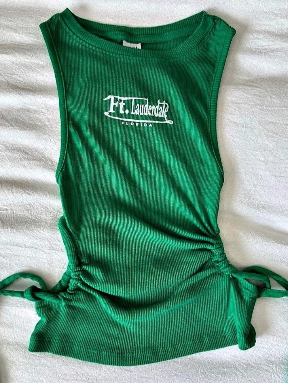 Joy Rich Green Ribbed Side-Tie Tank Top Size Small